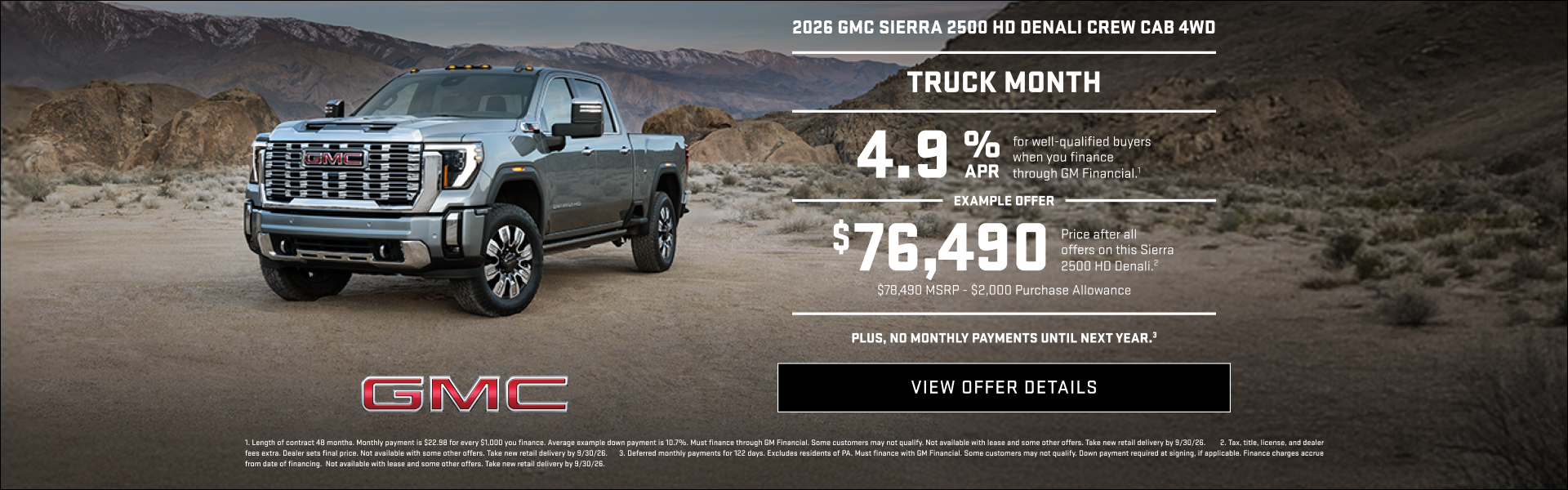 TRUCK MONTH

4.9% APR for well-qualified buyers when you finance through GM Financial.1

Plus,

E...